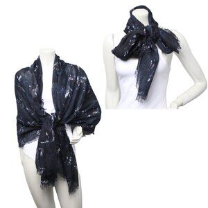 Floral Navy Tassel Pashmina Style Wrap Scarf Lightweight Cover Up